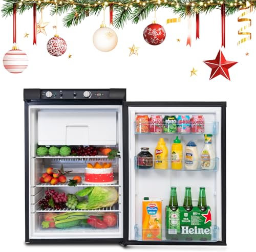 Smad Frigo Trimixte 12V 220V Gaz, 100L, Frigo Gaz avec Congélateur, Réfrigérateur Camping Gaz pour Camping Car, Caravane, Maison, Mobile-Home, Chalet, Cabanon, Noir