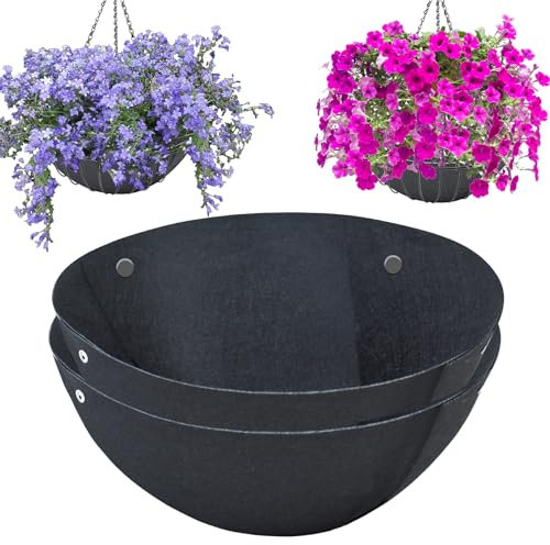 Udewo 2PCS 30cm/12Inch Round Hanging Basket Liners Fabric Hanging Plant Liners Non-Woven Planter Liners Black Felt Liners Replacement Inserts for Garden Flower Pot Outdoor Plants - Avoid Bird Nesting