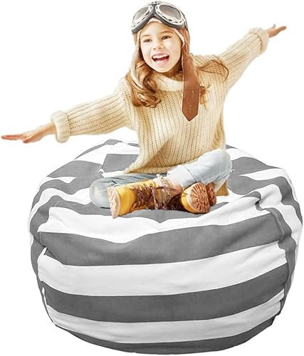CROWNSHOP Kids Bean Bag 25 inch Kids Bean Bags Large Stuffed Animal Toy Clothes Quilts Storage Bean Bags Kids Soft Seat Cover for Kids Toddlers Teens and Adults Gray