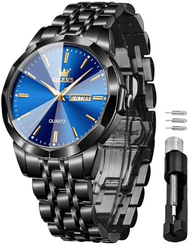 OLEVS Herrenuhr Wasserdicht aus Edelstahl mit Diamanten – Luxus Business Quarz-Armbanduhr mit Leuchtzeigern Datum/Wochentag Zweifarbigem Design Elegante Freizeit- und Anzugsuhr, Geschenk für Männer