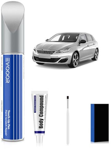EZRC Gris Aluminium Kit de retouche peinture voiture avec effaceur de rayures pour Peugeot, Réparation des rayures pour voiture, Solution rapide et facile pour la réparation