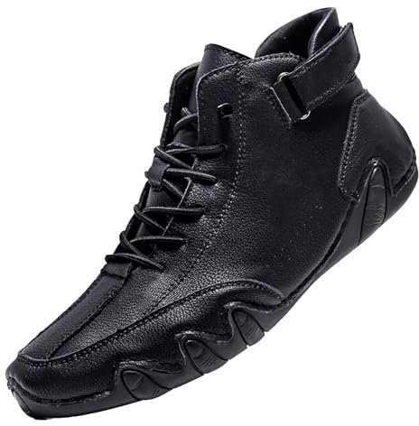 Herren-Leder-Slipper rutschfeste Schnürschuhe Freizeitschuhe Wanderschuhe Outdoor Wanderschuhe Mode Bequeme Fahrschuhe, Schwarz , 37 1/3 EU