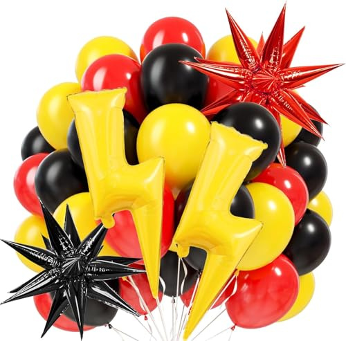 19 Stück Rot Schwarz Gelb Balloons Set, Explosions Stern Blitz Folienballon, Helium Ballon, Kinder Geburtstag Luftballons Set, für Jungen Mädchen Geburtstag Party Dekoration