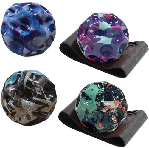 suction 4 PCS Moon Ball, Camouflage Bouncy Balls Set, 2 With Straps 2 Without, High Bouncing Moonball for Kids, Spaceballs for Sports and Outdoor Activities, Stress Relief