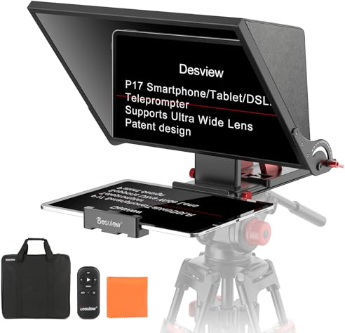 Desview P17 Téléprompteur 17 en Alliage d'Aluminium Réglable Verticalement pour iPad/Tablette avec Télécommande, Étui de Transport, App Gratuite - Idéal pour Filmmaking, Live Selfie & Vlogging