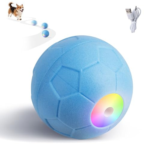 pet prime Smart Interactive Dog Toy, Automatic Moving Dog Ball with Colourful Lights, Rotating Pet Ball with E-TPU Material, USB-C Rechargeable, Activated Stimulating Dog Toy Dogs(Blue)
