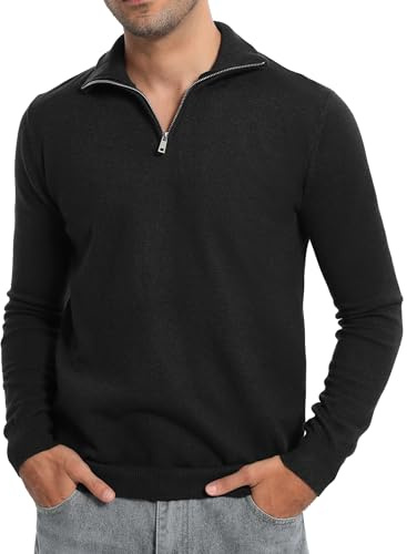 Yukiuiny Pull Homme Col Haut Zippé Noël Flocon de Neige Tricot Ajusté Col Camionneur Montant Manches Longues Col Roulé Hiver Thermal sous-Pull Basique Pullover Col Droit Laine Confortable