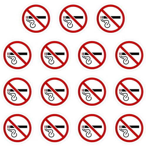 15 Stück Rauchen Verboten Aufkleber, Wetterfestes Warnschild mit 7.6 cm Durchmesser No Smoking Zeichen für Innen & Außen Aufkleber Rauchen Verboten Perfekt für Büro Tür Fenster Wand Schule Geschäft