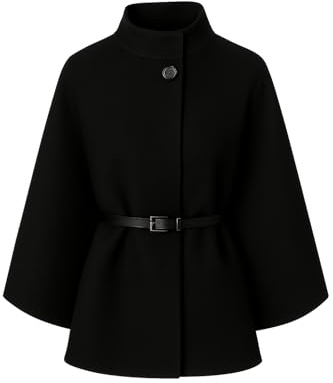 stylx Damen Umhang Elegant Herbst Winter Poncho mit Gürtel Einfarbig Wollmantel Knopf Warm Mantel Cape