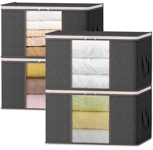 Lifewit 50L Aufbewahrungstasche Groß, Schrank Organizer Set 4 Stück | Unterbett Aufbewahrungsbox mit Deckel, Faltbar Kleideraufbewahrung, Umzugskarton, verstärkt Griff, für Bettwäsche, Bettdecken