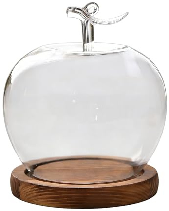 Décoration de table en forme de fruit - Cloche en verre, socle de vitrine élégant, vitrine souvenir de protection, cloche de terrarium botanique, couvercle de sculpture étanche à la poussière |
