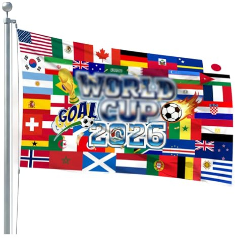 2026 Fußball Flagge, Bunt Flagge aus Strapazierfähigem Polyester, 150x90 Cm Fahne für Balkone, Fenster, Ständer & Fahnenmasten, Perfekte Fußball Geschenke für Jungs, Mädchen, Männer & Frauen