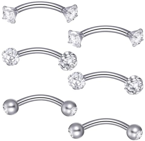 6 Stück Titan Rook Piercing Schmuck Bananen Chirurgenstahl 10mm | Piercing Ohrstecker Gebogene Barbells 16G Augenbrauenringe Surface-Tragus-Ohrringe