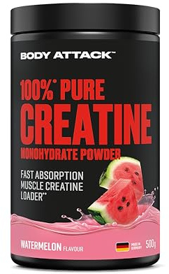 Body Attack Creatin Monohydrat Pulver 500 g Watermelon - Made in Germany - hochwertiges mikrofeines Kreatin Monohydrat (Meshfaktor 200) - 100% reines Kreatin Pulver