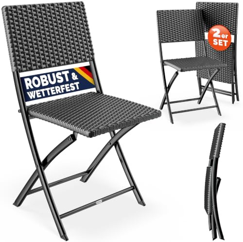 Casaria® Polyrattan Klappstuhl 2er Set Anthrazit leicht faltbar bis 120kg belastbar tragbar wetterfest Stuhl Sessel Balkon Terrasse Garten Camping Stuhl Sessel