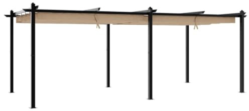 mtlskopl Gazebo da giardino 3 x 6 m con tetto estensibile, pergola in alluminio, robusto gazebo per terrazza e giardino, robusta tettoia per terrazza, moderna protezione solare, tortora