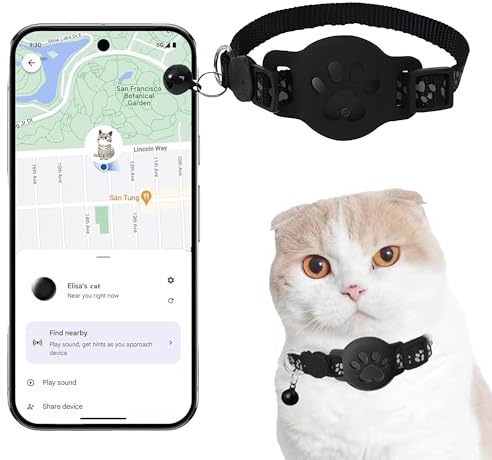 Katzenhalsband mit GPS für kleine Katze und Hund Nur Android, GPS Tracker Katze Ohne ABO, Keine monatlichen Gebühren, SIM-Karte, katzentracker kompatibel GOO- gle Find hub (Halsband Tracker schwarz)