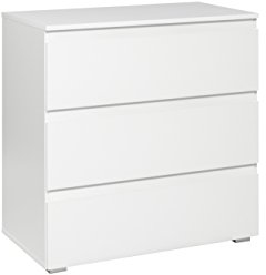 Kommode mit 3 Schubkästen (B/H/T: 80 x 80 x 45 cm) griffloses Design, weiß matt