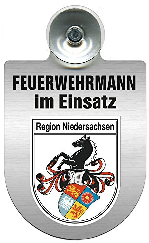 Einsatzschild incl. Saugnapf - Feuerwehrmann im Einsatz - 309731 - incl. Regionen nach Wahl Farbe Region Niedersachsen