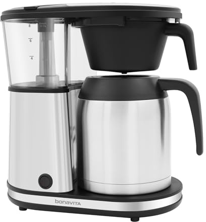 Bonavita 8 Cup Drip Coffee Maker Machine, One-Touch Pour Over, Auto Pause Brewing with Stainless Steel Double Wall Thermal Carafe, SCA Certified, Dishwasher Safe, BV1901TS