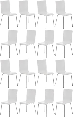CLP 16er-Set Wartezimmerstuhl Pepe Mit Ergonomischem Holzsitz Und Metallgestell l 16 x Konferenzstuhl, Farbe:weiß