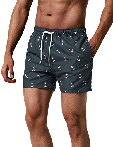 MaaMgic Pantaloncini da Bagno da Uomo Asciugatura Veloce Costume da Bagno per Surf sulla Spiaggia Multi-funzioni Allenamento casa con Fodera in Mesh, Ancora Nero, L