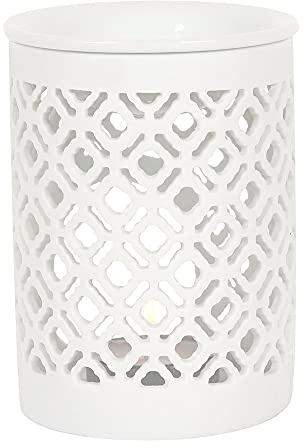 Elegant White Ceramic Matte Lattice Oil Burner - 11cm x 9.5cm (1 Pc.) - Decorative Fragrance Diffuser - Unique Design & Premium Quality Material - Perfect for Home Decor & Aromatherapy