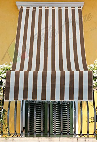 Tenda da Sole con Kit Ganci e Anelli in Tessuto a Righe Resistente da Esterno o Balcone Misura cm 280x300 Dis.1 Marrone