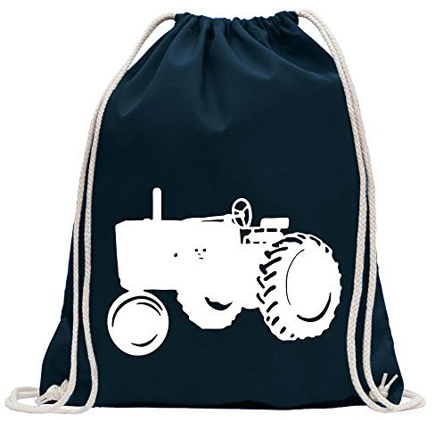 Kiwistar - Turnbeutel - dunkelblau - Traktor - Schlepper - Großtraktor - Fun Rucksack Sport Beutel Gymsack Baumwolle mit Ziehgurt