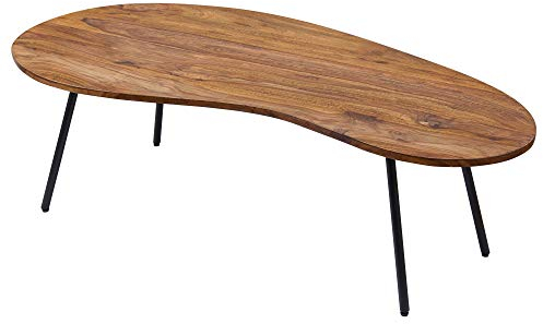 FineBuy Design Couchtisch FB50927 122 x 36 x 63 cm Sheesham mit Metallbeinen schwarz, Nierentisch Massivholz, Holztisch Tischbeine Metall, Cooler Massivholztisch, Tisch Flach modern