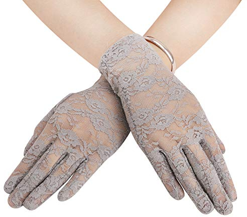 Afinder Damen Kurz Spitzenhandschuhe Fingerhandschuhe Brauthandschuhe Sommer Spitze Sonnenschutz Anti UV Handschuhe Hochzeithandschuhe Fahrradhandschuhe