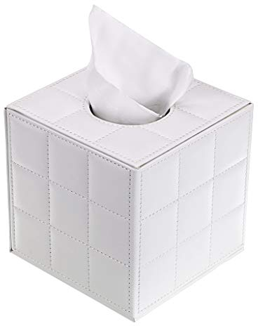 BTSKY Papiertaschentuchbox aus PU-Leder – für Haushalt, Büro, Papierhalter, Serviettenhalter, Schreibtisch-Organizer (weißer Würfel)