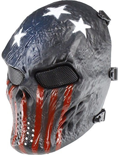 Gocher Taktischer Totenkopf Skelett für Halloween Patriots CS Spiel und Maskerade Party Vollgesichtsmasken mit Metallnetz Augenschutz -CA