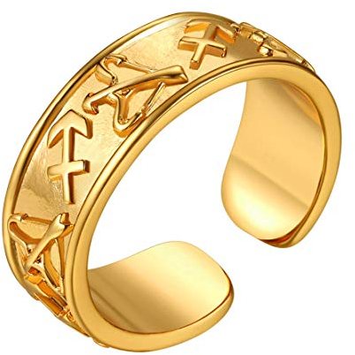 FindChic Goldener Bandring tägliche Sternzeichen Schütze Ring Herren Damen Fingerring Partnerring Freundschaftsring kostenlos Schmuckbox für ehepaar