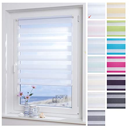 ourdeco® Doppel-Rollo, Duo-Rollo / 140 x 160 cm weiß/lichtdurchlässig, Blickdicht, Montage ohne Bohren