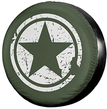 Kiuloam US Army Green Star Reserveradabdeckung Polyester Universal Sonnenschutz Wasserdicht Radabdeckungen für Jeep Anhänger RV SUV LKW und viele Fahrzeuge (38,1 cm für Durchmesser 68,6 cm - 73,7 cm)