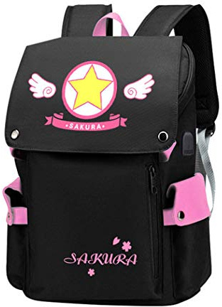 WANHONGYUE Cardcaptor Sakura Anime Cosplay School Bag 15.6 Inch Laptop Backpack with USB Charging Port / 7