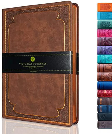 Victoria's Journals Tagebuch, Kunstleder, Vintage, Hardcover, liniertes Notizbuch, altmodisches Reisetagebuch, 14,5 x 20,5 cm, mattes Braun