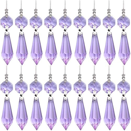20 Stück Kronleuchter Eiszapfen Kristall U-Tropfen Prismen Lampenteile Glasanhänger Perlen für Hochzeit, Party oder Urlaubsdekoration, 37 mm, Violett