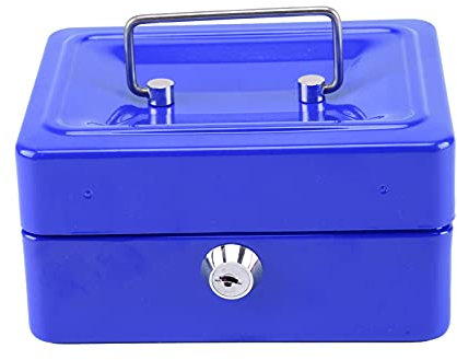 Youyijia Small 6 Inch Cash Box Portable Metal Money Box With Lock Cash Safe Box Petty Cash Tin for Kids (Blue)
