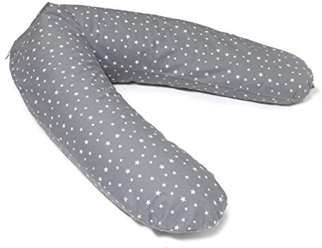 pic Bear Stillkissen Premium | 100% weiche Jersey-Baumwolle | besonders anschmiegsame EPS-Mikroperlen-Füllung | Lagerungskissen TÜV Zertifiziert (Sterne grau-weiß, 190 x 42 cm)