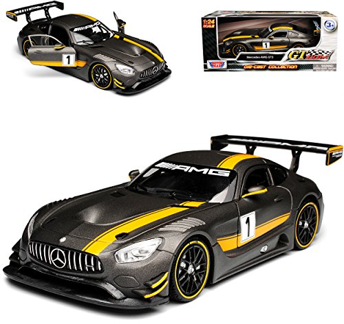 Motormax Mercedes-Benz AMG GT3 GT S Coupe Matt Grau mit Gelb Ab 2014 1/24 Modell Auto mit individualisiertem Wunschkennzeichen