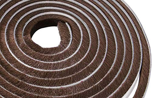 Lamondre 5 Meters Door Window Frame Brush Seal Weather Strip - Adhesive Draught Stopper Draft Excluder for Sliding Door Window and Wardrobe - High-Density Felt - 9mm(W) * 9mm(H) - Brown