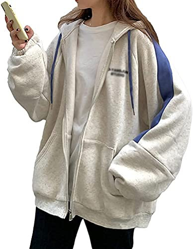 Minetom Damen Sportjacke Kapuzenjacke Hoodie Boyfriend Stil Oberteile Sweatjacke Basic Oversized Jacke Kapuzenpullover Hoodies Übergangsjacke Z3 Blau M