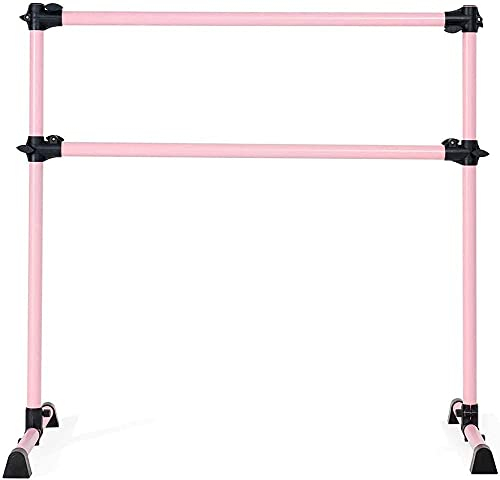 Beihaoer Doppelte Ballettstange mit rutschfestem Ständer, tragbare Ballettstange für Zuhause, Fitnessstudio, 1,2 m, verstellbare Gymnastikstange, Rosa