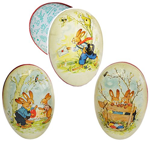 alles-meine.de GmbH 3 Stück Füll - Pappeier 15 cm - süße Osterhasen - Osterei/Ei zum befüllen - Deko Pappe Papp Pappeier Dekoei Pappostereier Füllen - Osterdeko - Ostern ..