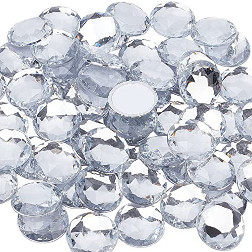 FINGERINSPIRE 60 Stück 25 mm flache Rückseite, runde Acryl-Strasssteine mit Behälter, klare, selbstklebende Kristallkreise, Edelsteine, funkelnde Kunststoffaufkleber für Kostüme, Cosplay, Juwelen,