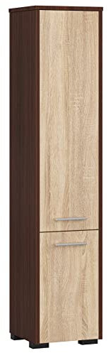 AKORD | Armario Alto de Baño | Cómoda de Baño | Fin 2P, 2 Puertas (Superior e Inferior) | A30 x H140 x F30 cm | 25 kg | Armario Colgante o para Montaje en Pared | Wengué | Roble Sonoma