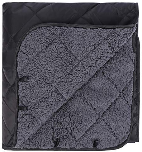 REDCAMP Grande couverture de camping imperméable thermique avec doublure Sherpa, 200 x 200 cm, coupe-vent, pour temps froid, hiver, stade, voyage, sport, lavable, noir