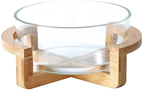 TSTSM Creativity Glas Salatschüssel mit Holzständer Obst Dessertschale Müslischale Servierschale Kühler für die Küche